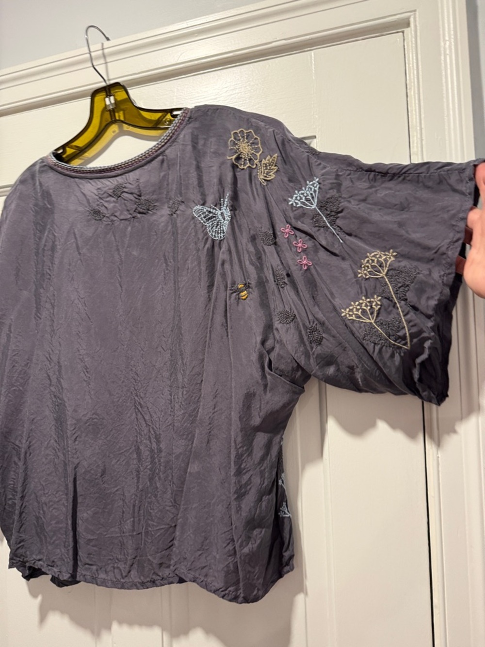 Johnny Was Biya Lavender/Gray Embroidered Floral & Butterfly Tunic - Picture 6 of 7